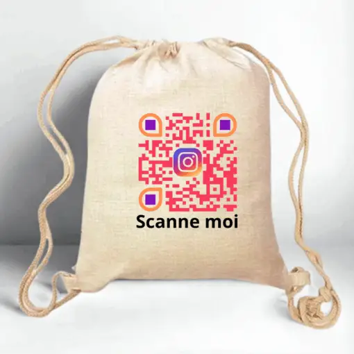 Sac a dos en toile blanc avec QRCODE